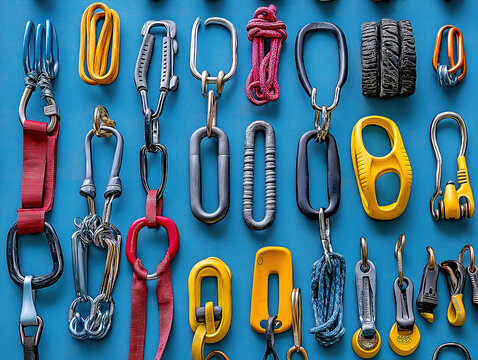 Adventure sports spirit captured in a creative arrangement of climbing gear