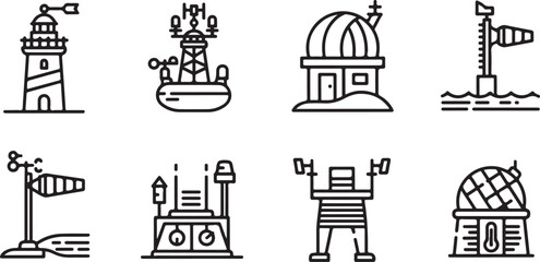 Fototapeta premium Illustrations of various scientific and navigational structures and tools Vector