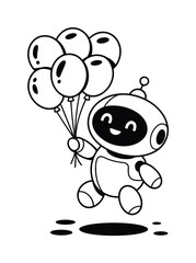 Robot Character Holding Balloons Vector Illustration © Parvej stock
