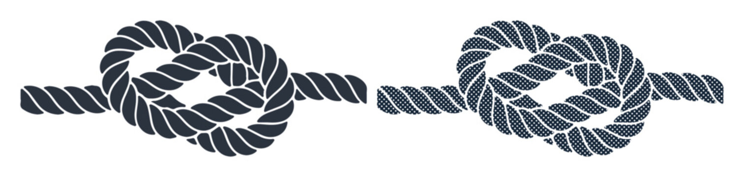 Secure nautical knot tied with thick rope on a white background