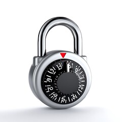 Glossy metallic combination padlock representing robust security, privacy, and data protection. Symbolizes safeguarded information, restricted access, and digital defense