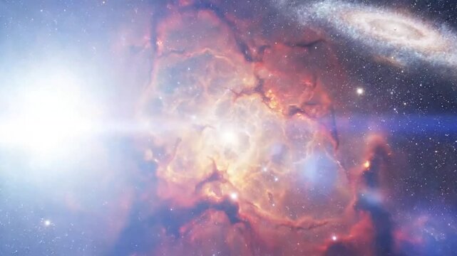 Mesmerizing nebula glowing with bright light and a spiral galaxy in the vast cosmos