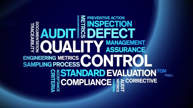 Quality Control animated word cloud-text design animation tag kinetic typography seamless loop.