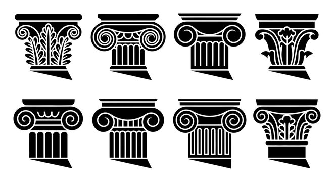 Ancient Greek Column Capitals Vector Illustration Set