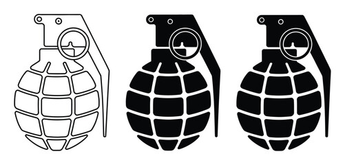 Obraz premium Three Grenade Outline, Solid Black, and Silhouette