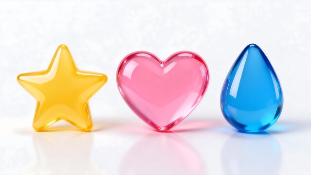 Colorful glass shapes on white surface