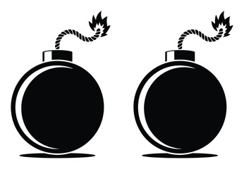 Two Black Cartoon Bombs with Burning Fuses on White Background © pixelVista