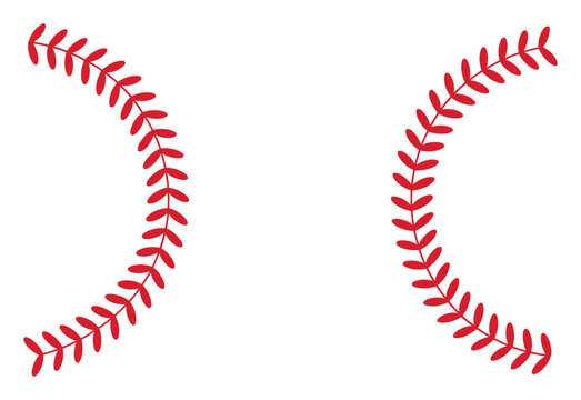 Red Baseball Stitching on White Background