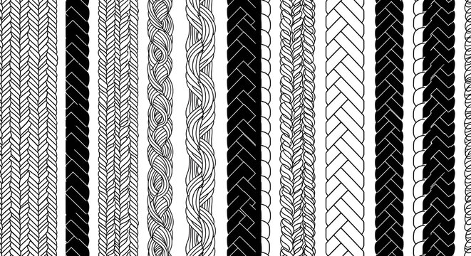Black and White Braided Textures Seamless Pattern