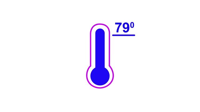 Neon glowing medical thermometer icon animation. That's indicates weather temperature 79 degree increase or decline. Thermometer equipment showing hot or cold weather.