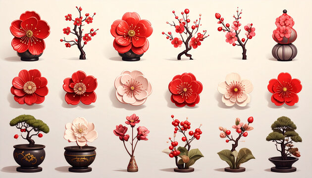 Vibrant floral arrangements in red and white colors for decorative design projects