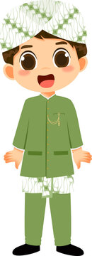 Cute boy in west java traditional beskap sunda costume