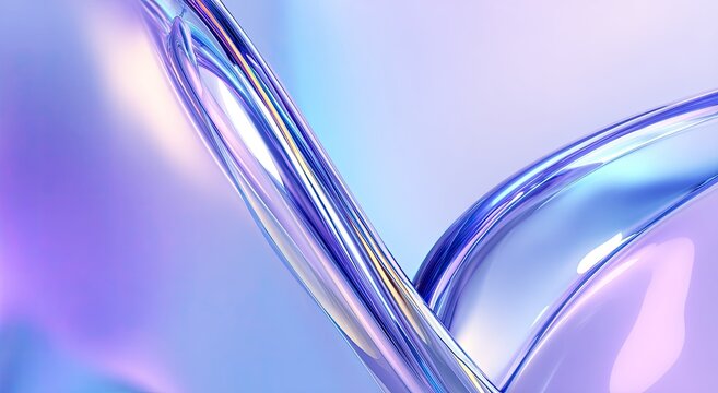 Abstract glassy structure with translucent, iridescent highlights on violet gradients