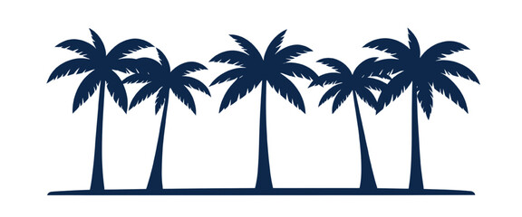 Tropical palm trees silhouette illustration isolated on transparent background, perfect for summer, beach, island and tropical themed designs, travel graphics and coastal decorations. © Arun