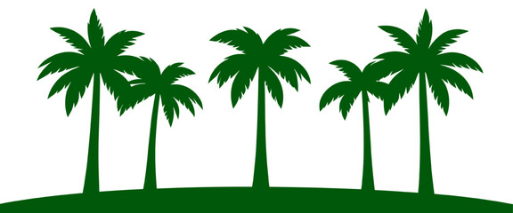Green tropical palm trees landscape illustration isolated on transparent background, ideal for beach, summer, island and tropical themed designs, travel graphics and coastal decorations. © Arun