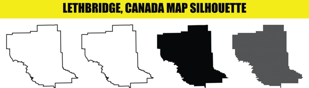 Lethbridge Canada map silhouette isolated on transparent background, set of various map silhouettes