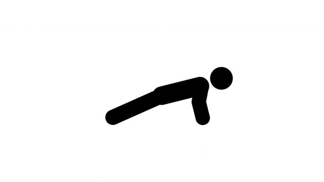 Animated Stick Figure Doing Push Ups Pictogram Seamless Loop Upper Body Exercise
