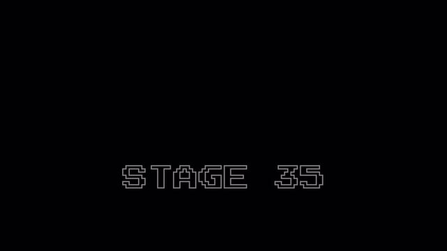 Pixel Retro Gaming Stage 35 Animation Loop with 8 Bit Text Flicker and Zoom Effect on Alpha Channel for Arcade Style Video Openings and Game Screens 4K 4k video animation seamless loop transparent 