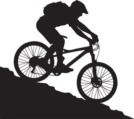 Silhouette of a Mountain Biker Descending Down a Steep Rocky Slope © Silhouette Studio