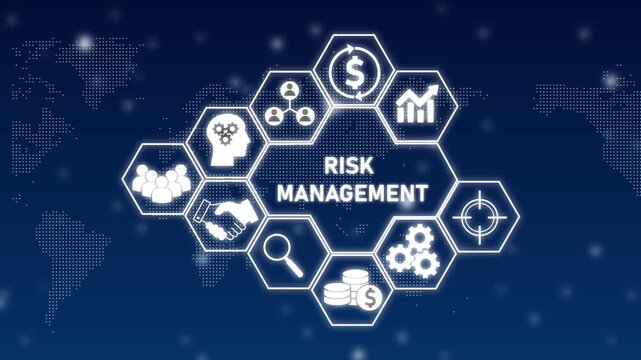Risk Management Business Concept with Icons and World Map Background strategy