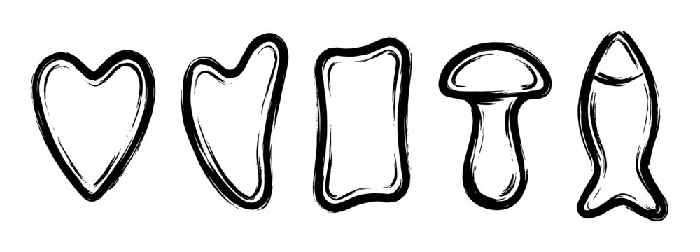 Gua sha tools set of five black outline brush stroke massage stones in various shapes for beauty and wellness practices.