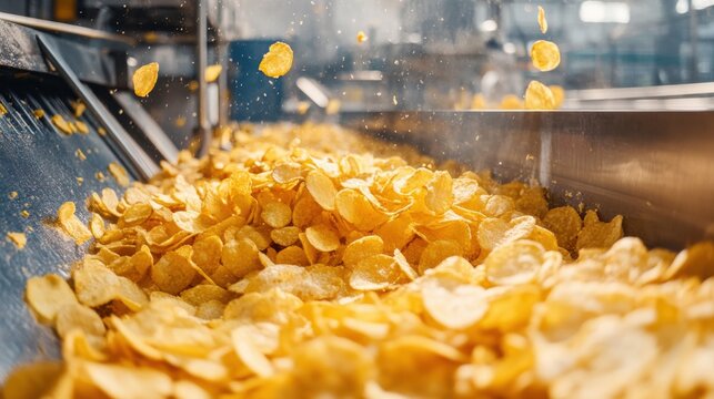 Automated Cereal Production Line Processing Flaked Corn