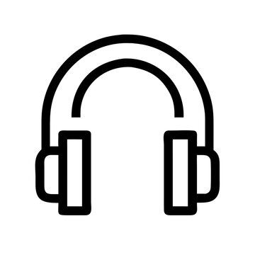A minimalist linear icon representing professional audio headphones for listening to high fidelity