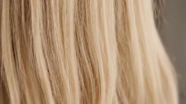Close-up of smooth, blonde hair with blurred background