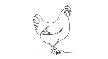 Single Line Drawing of a Chicken Standing Firmly © Line Galaxy
