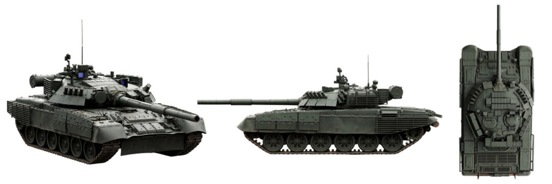 Realistic 3D render of a modern main battle tank, showcasing its intricate design from multiple angles.