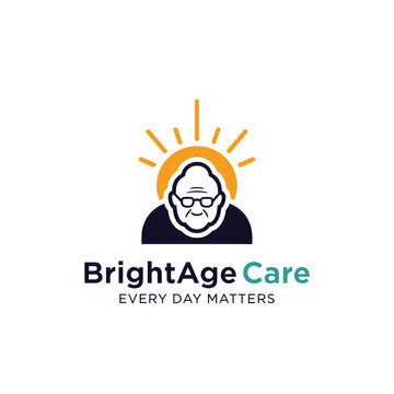Sunlight elderly person portrait icon for retirement nursing service logo BrightAge Care