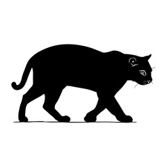 Fototapeta premium Silhouette of a black panther walking with its mouth open.