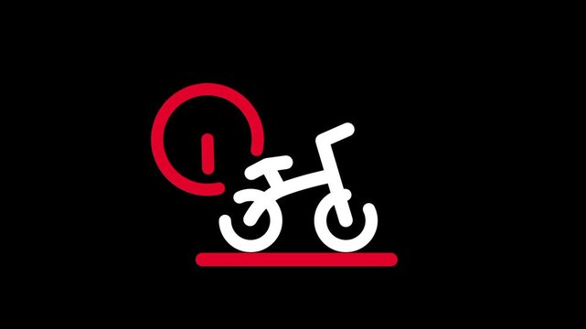 A small white bicycle icon is shown with a red clock symbol indicating a timed rental or a specific duration for cycling activities in this square