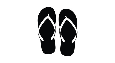 A pair of black flip flops are shown against a white background creating a striking silhouette © MIRAJ02