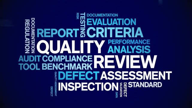 Quality Review animated word cloud-text design animation tag kinetic typography seamless loop.
