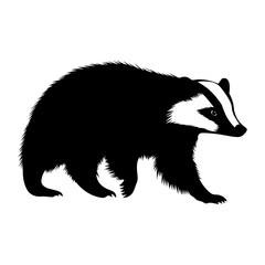 Fototapeta premium Silhouette of a Badger Walking Isolated on White Background.