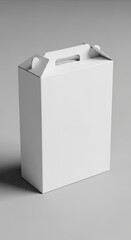 Blank white gable-top box with integrated handle stands upright on a neutral gray studio background, ready for custom branding and product packaging.