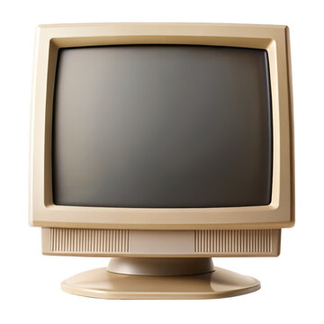 A vintage beige computer monitor on a black background