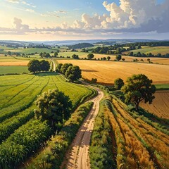 Obraz premium A serene countryside landscape with a winding dirt road