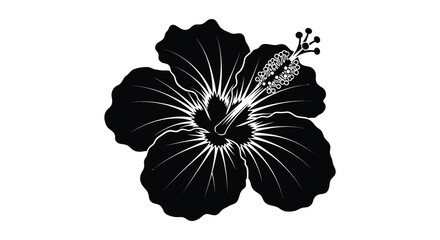 A striking black hibiscus flower illustration with detailed petals and a contrasting center silhouette high quality © Kuntol02