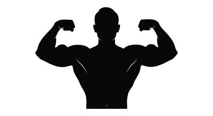 A powerful muscular man displays his physique in a striking black silhouette high quality professional detailed © Kuntol02