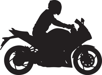 Fototapeta premium Silhouette of a Motorcyclist on a Sportbike Isolated on White Background