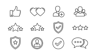 Fototapeta premium Likes followers hearts rating reputation line icon set vector