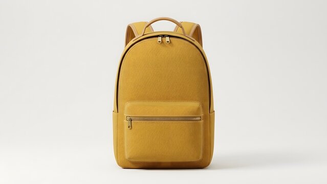 Stylish Yellow Backpack with Front Pocket on White Background.