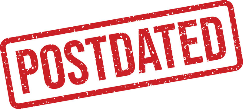 Prominent red rectangular rubber stamp impression featuring the word POSTDATED on a crisp white background