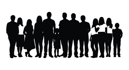 A group of people stand closely together captured in a striking black silhouette high quality professional © nhpvect02