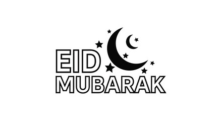 Obraz premium Festive eid mubarak greeting with a crescent moon and stars presented in a stark silhouette