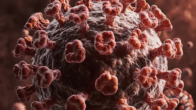 Detailed 3D rendering of a virus particle with spike proteins on its surface