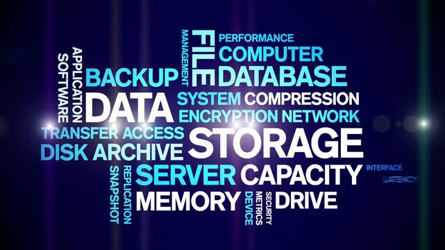 Data Storage animated word cloud-text design animation tag kinetic typography seamless loop.