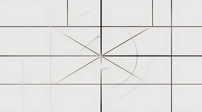 White square grid with dark grout lines, a central geometric cross and soft circular ripple effect